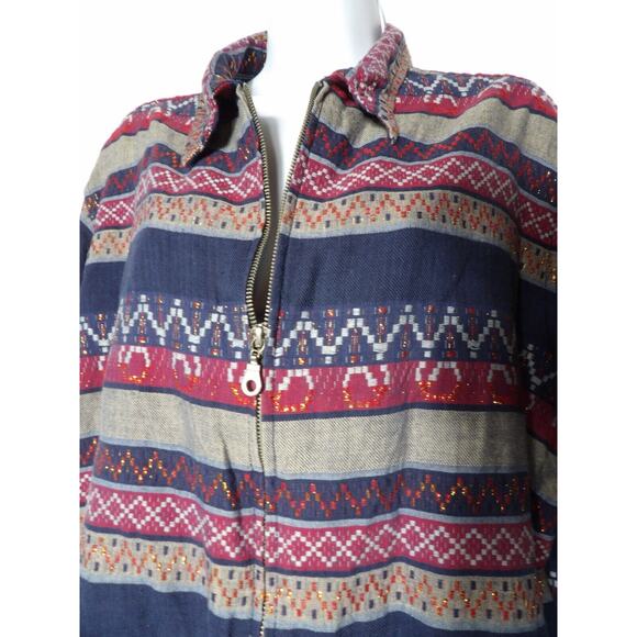 Dressbarn Woman 2X Aztec Southwestern Jacket Lightweight Zipper Metallic Western - Picture 4 of 10